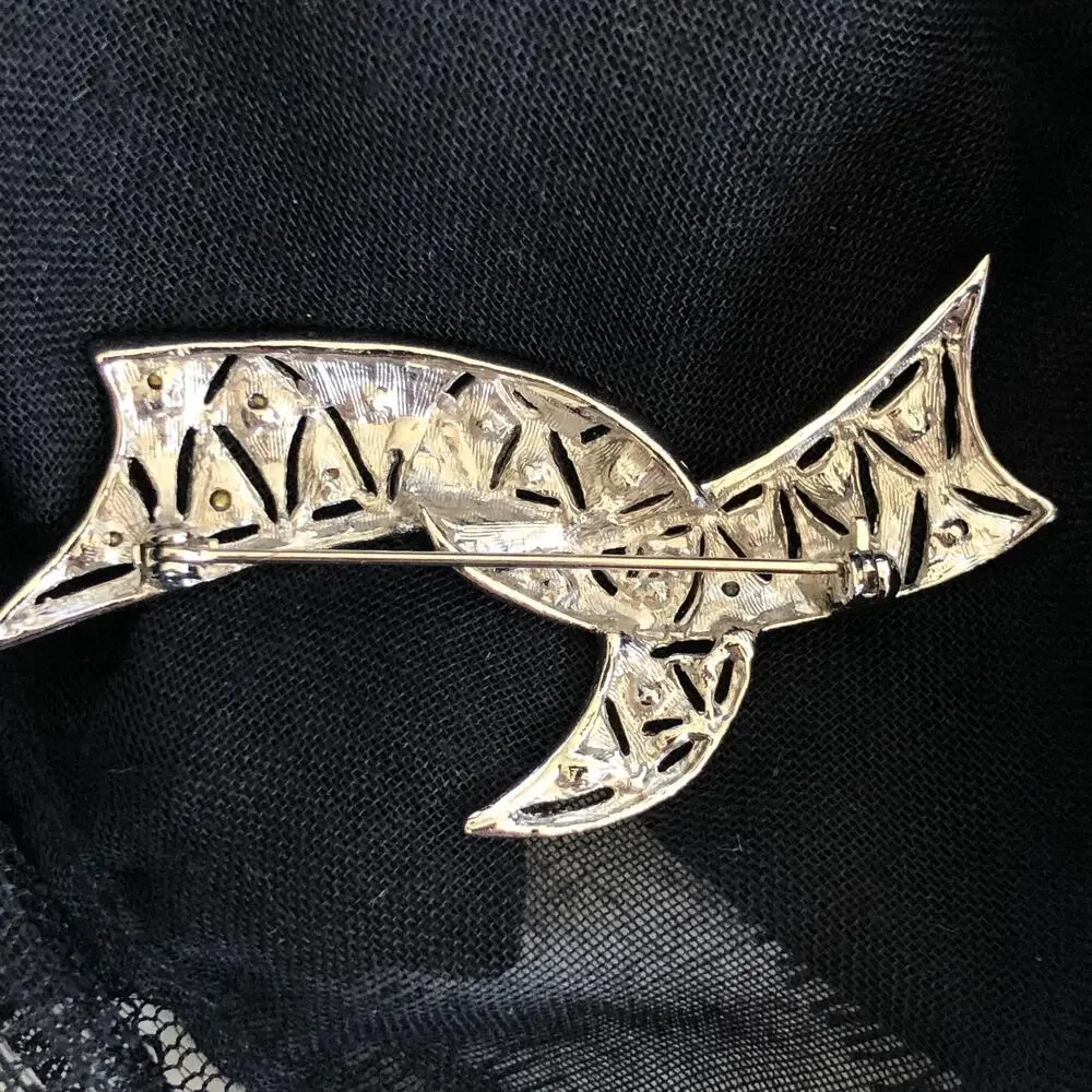Vintage Art Deco Silver Tone Pave with Crystal Rhinestones Brooch Pin